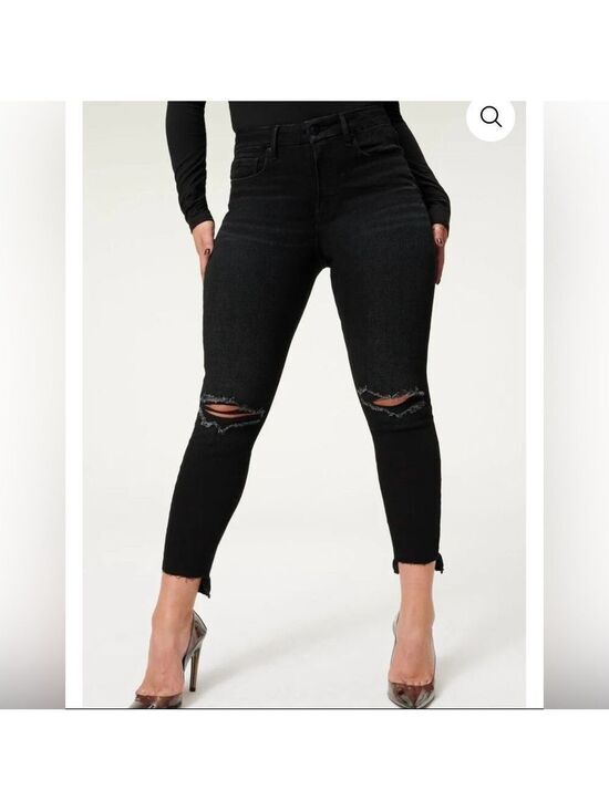 Good American Denim - Good American  Skinny Black Distressed Crop Jeans Size 8